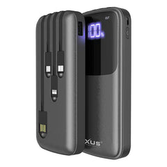 Rixus powerbank 10.000 mAh med indbygget kabler - reFix.dk