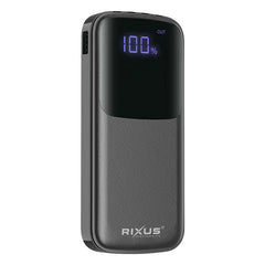 Rixus powerbank 10.000 mAh med indbygget kabler (lightning, USB-C, Micro-USB og USB-A kabel)