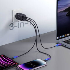 Joyroom 65W GaN hurtig oplader - 2xUSB-C og USB (+100W 1.2m USB-C Kabel) - 2 - reFix.dk