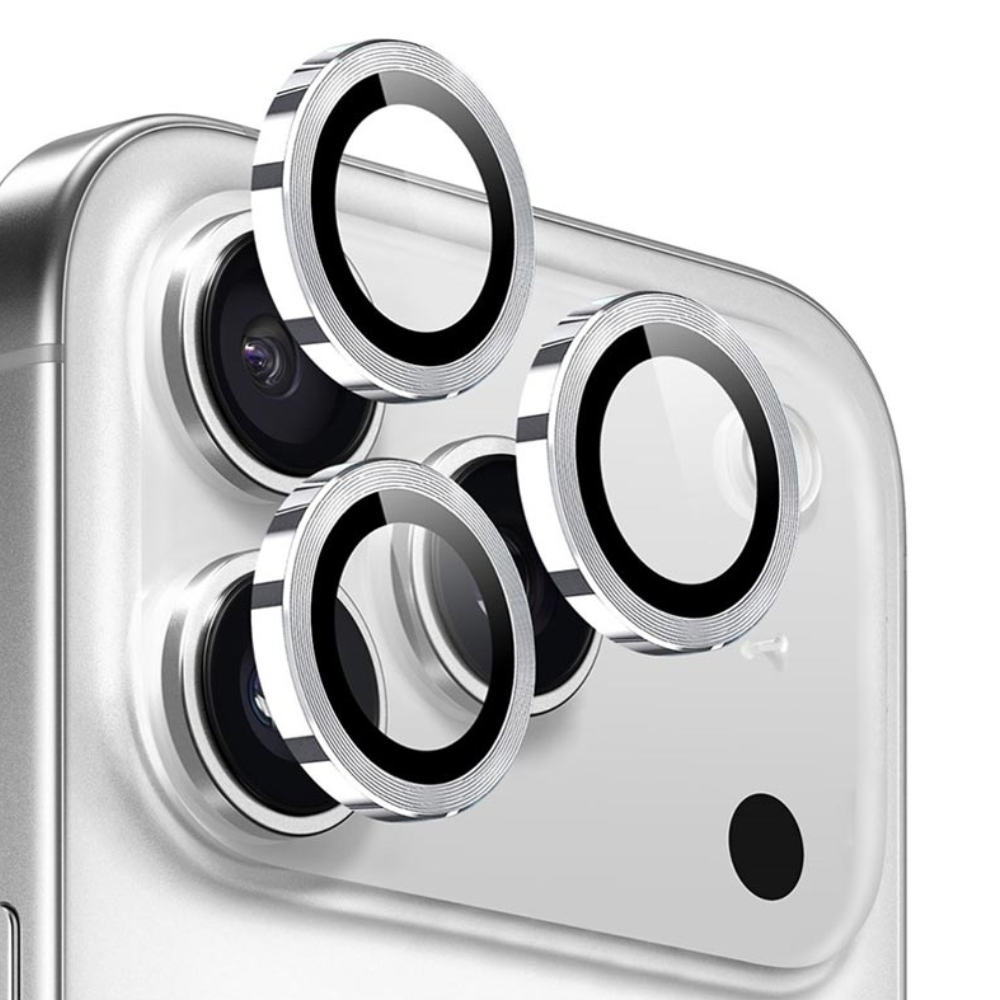 Metal kamera linse beskyttelsesglas til iPhone 17 Pro, 17 Pro Max - Sølv - reFix.dk