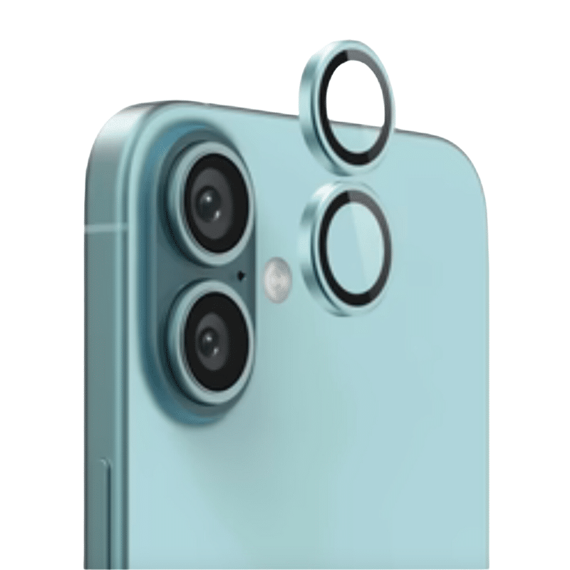 Metal kamera linse beskyttelsesglas til iPhone 16, 16 Plus - Teal - reFix.dk