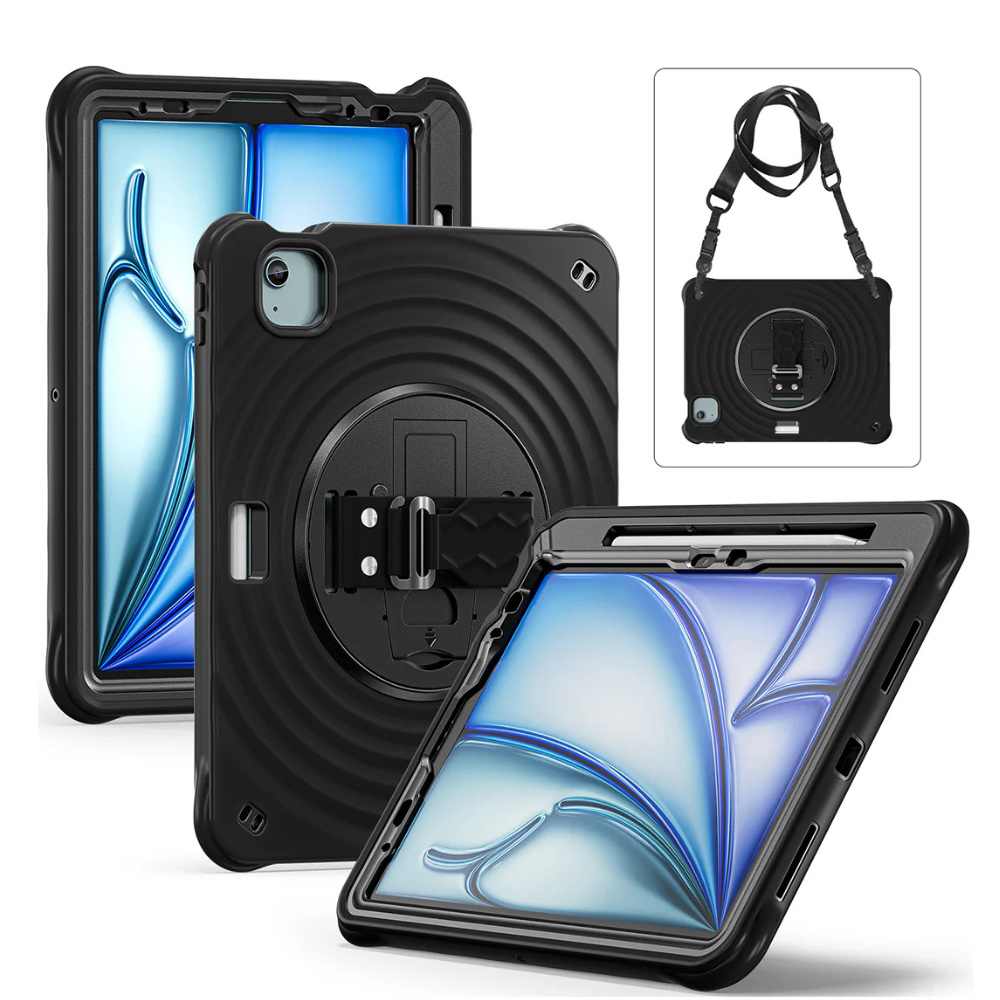 Rixus Anti Shock 360 Graders Cover m. Kickstand til iPad Pro 13 (2025 / 2024) - Sort - reFix.dk