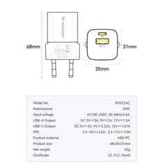 Wozinsky 33W GaN hurtig oplader (USB-A & USB-C) - Specifikationer - reFix.dk
