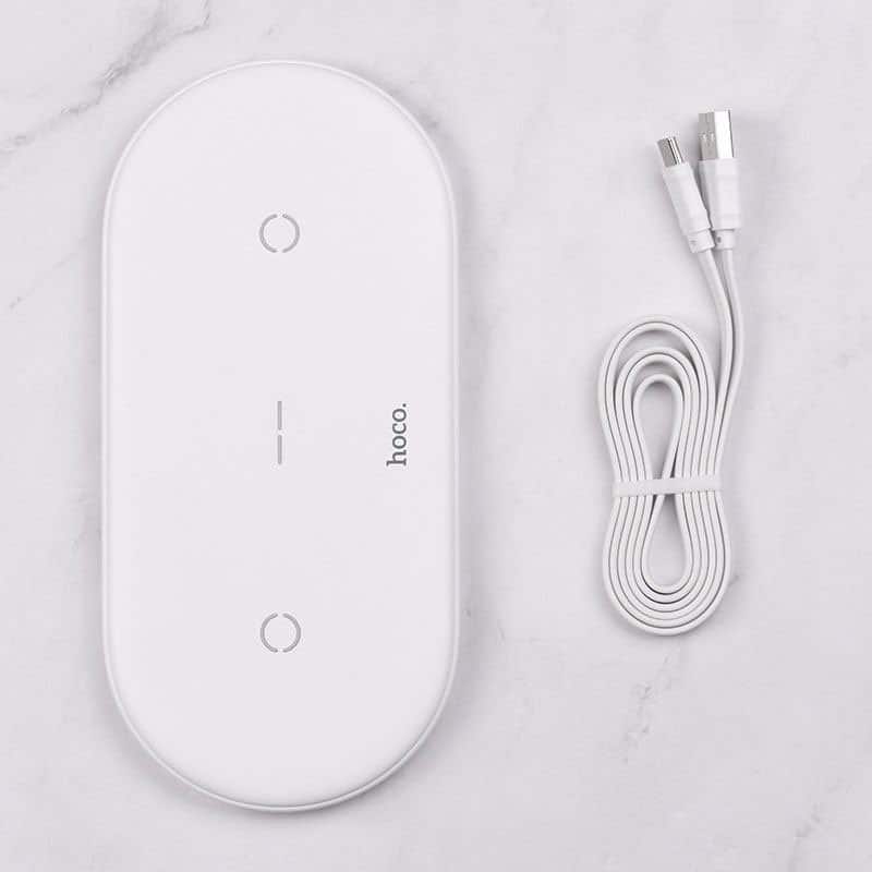 Hoco dual trådløs fast charger hvid - reFix.dk