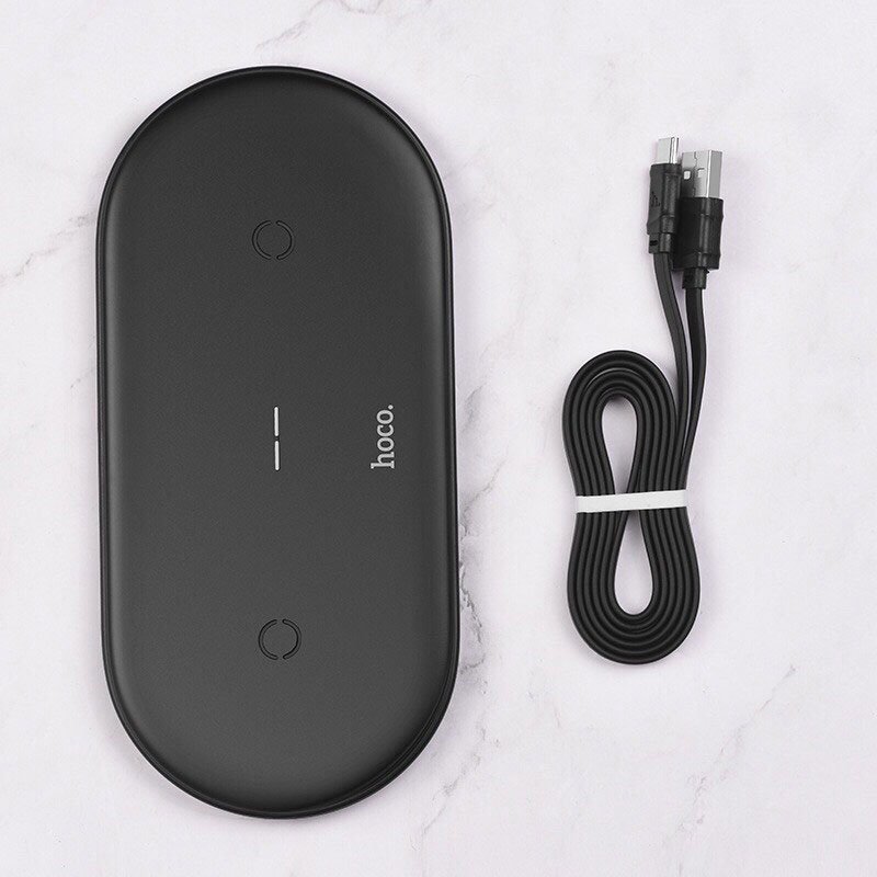 Hoco dual trådløs fast charger sort - reFix.dk
