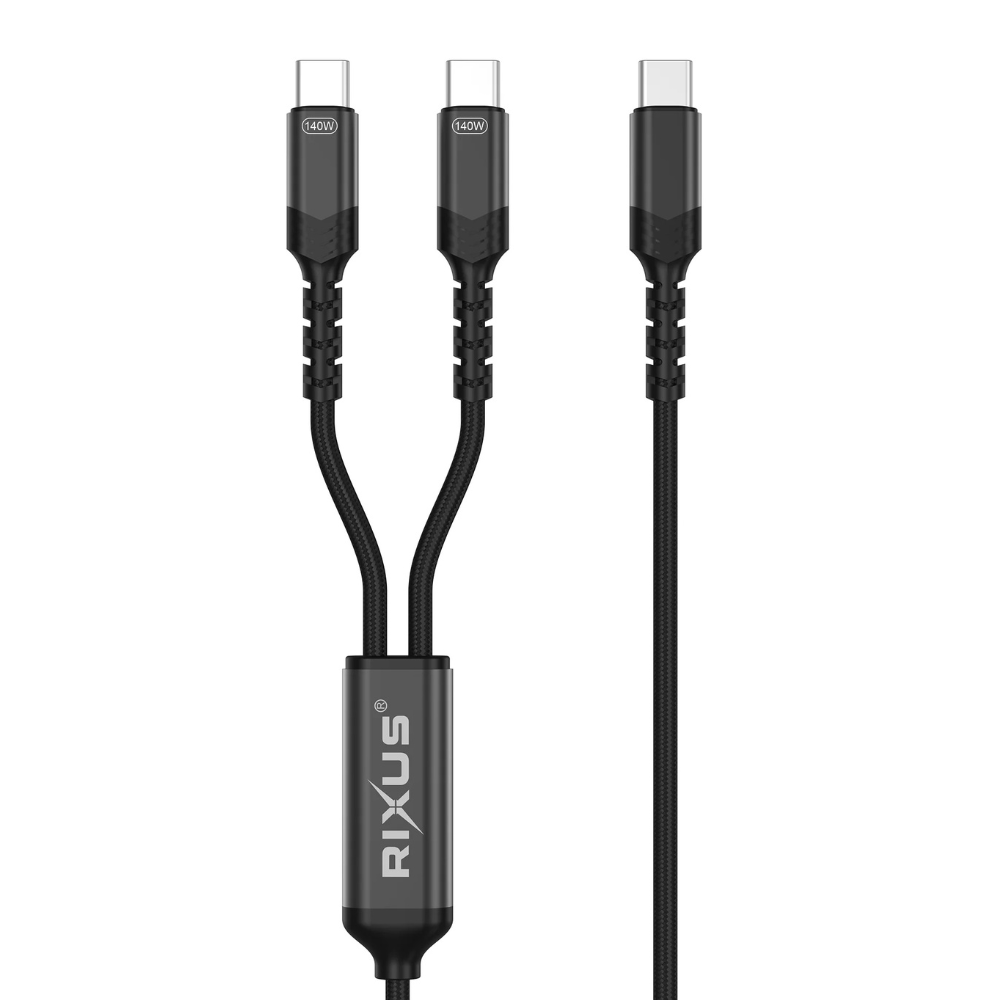 2-i-1 USB-C Splitterkabel 140W – Oplad 2 Enheder - reFix.dk