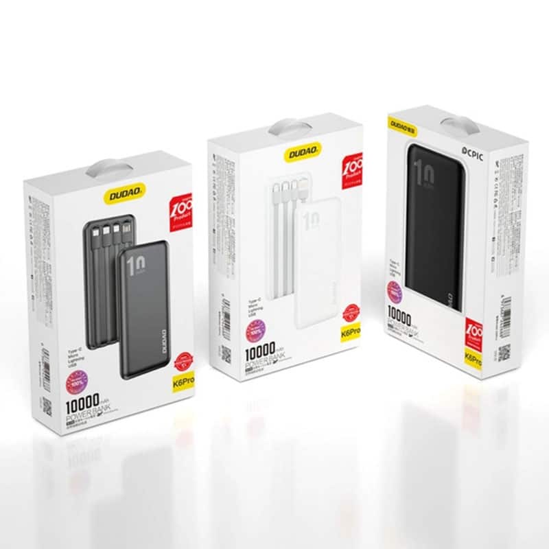 Dudao 10000mAh powerbank med USB-C / lightning kabel (10W) (K6Pro)