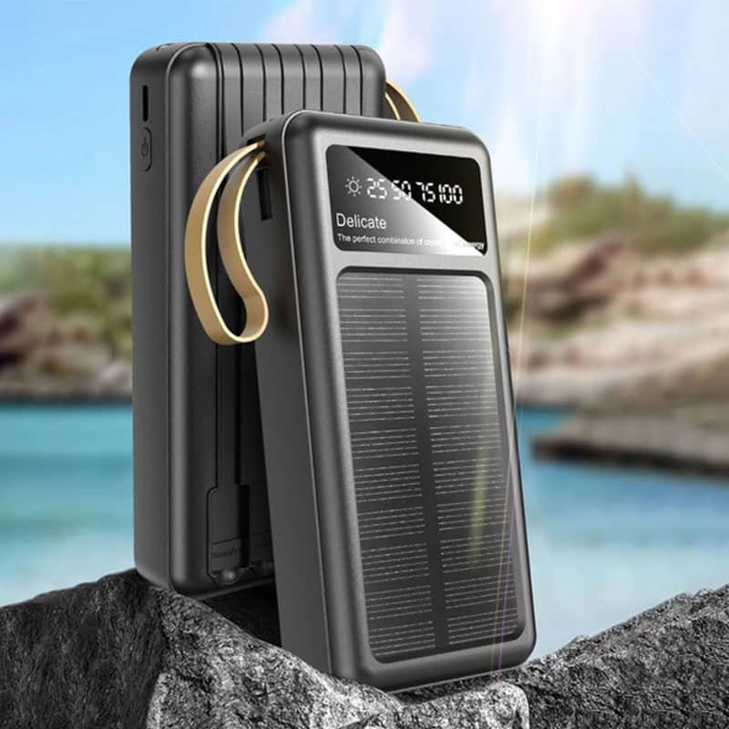Dudao 20000mAh solcelle powerbank med USB-C / lightning kabel - Sort