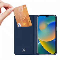 Dux Ducis læder flip cover til iPhone 14 Pro blå - reFix.dk