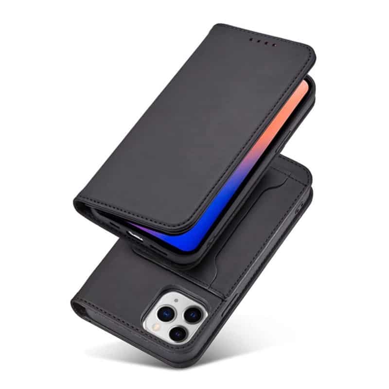 Læder flip cover med kortholder til iPhone 12 Pro - Sort