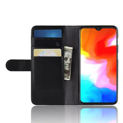 Læder flip cover til OnePlus 6 - Sort