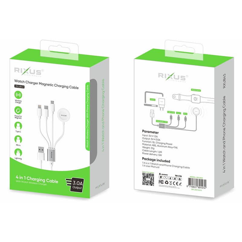 Rixus 4 i 1 opladerkabel - Hvid - reFix.dk