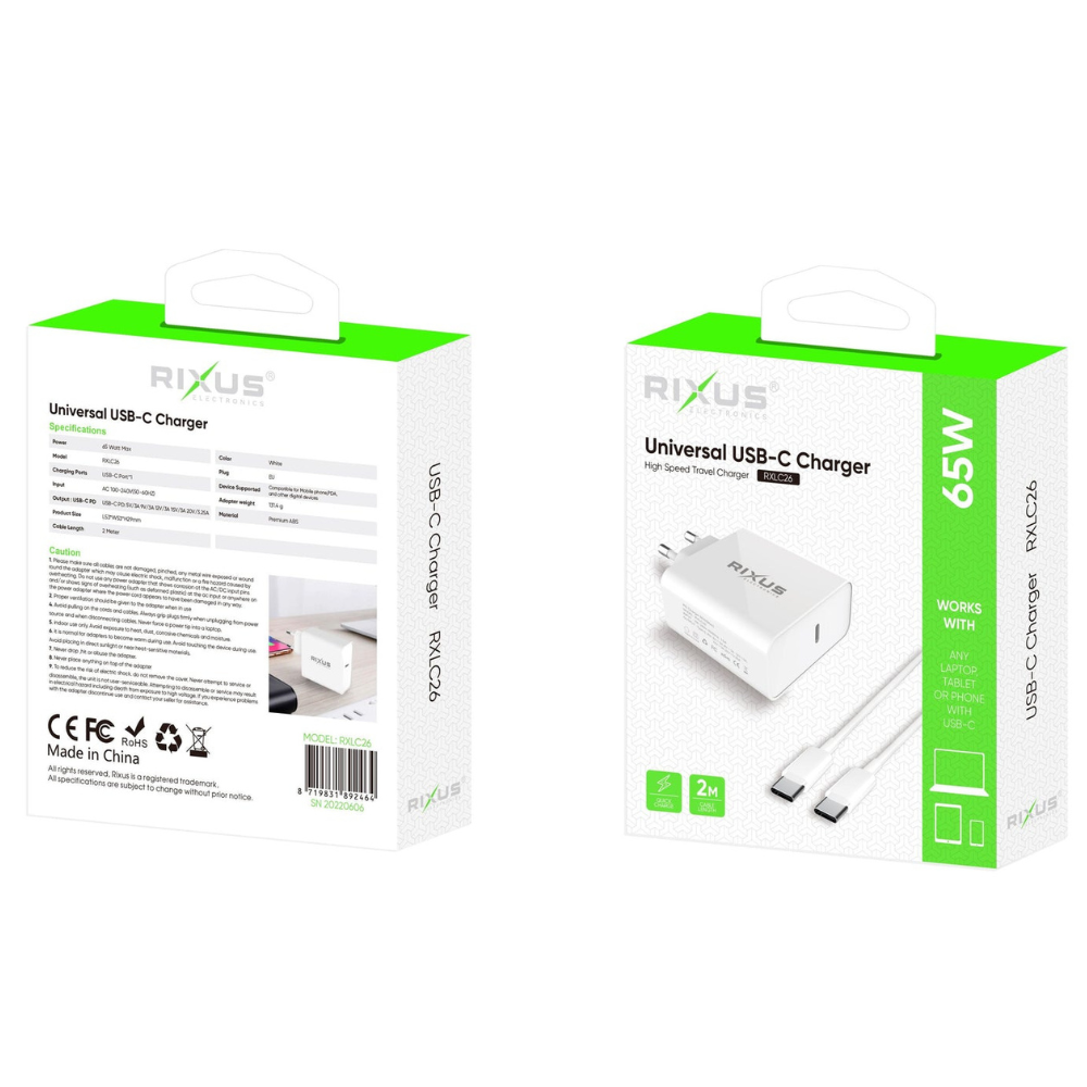 Rixus 65W Universel USB-C Oplader - 3 - reFix.dk