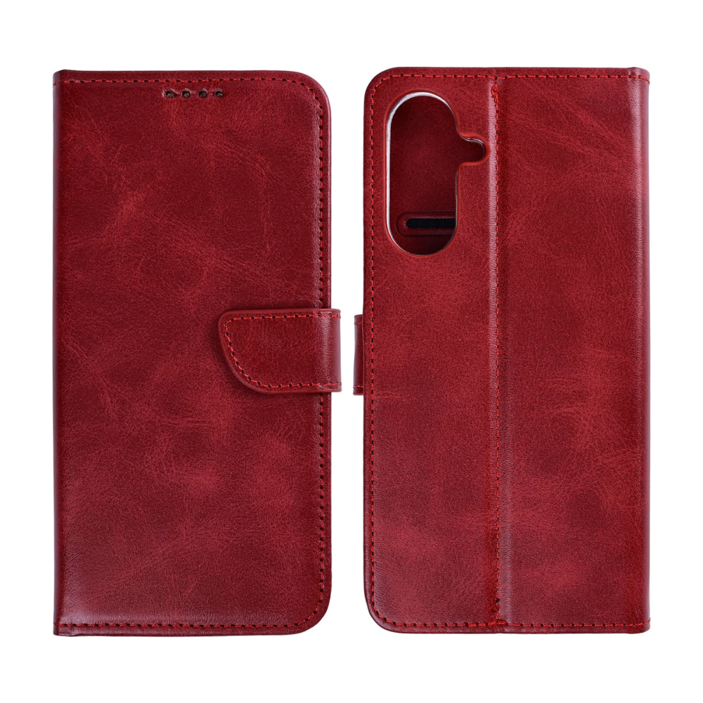 Samsung S26 Plus læder flip cover - Mørk rød - reFix.dk