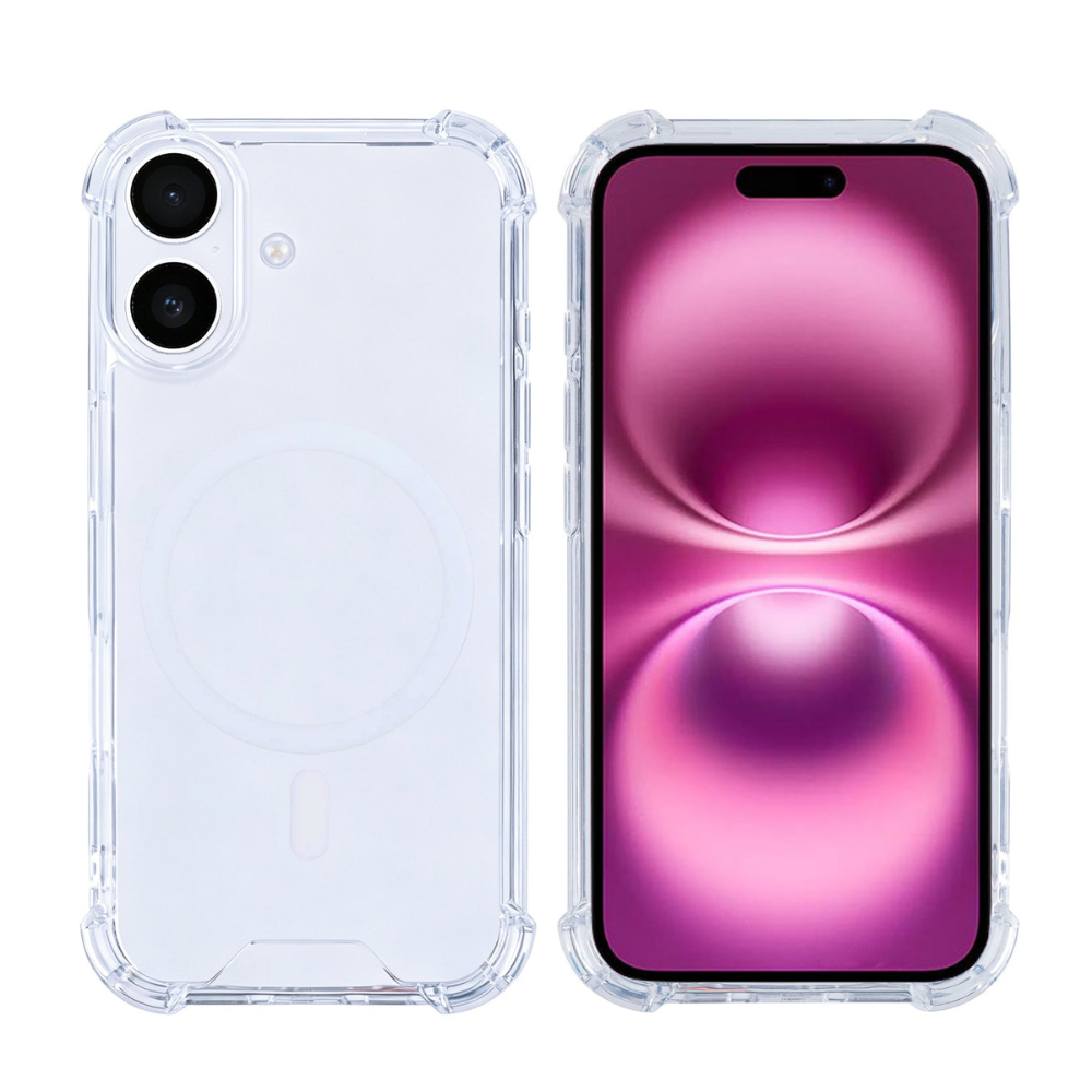iPhone 16 Plus Cover – Rixus Anti-Burst Clear Case med MagSafe - reFix.dk