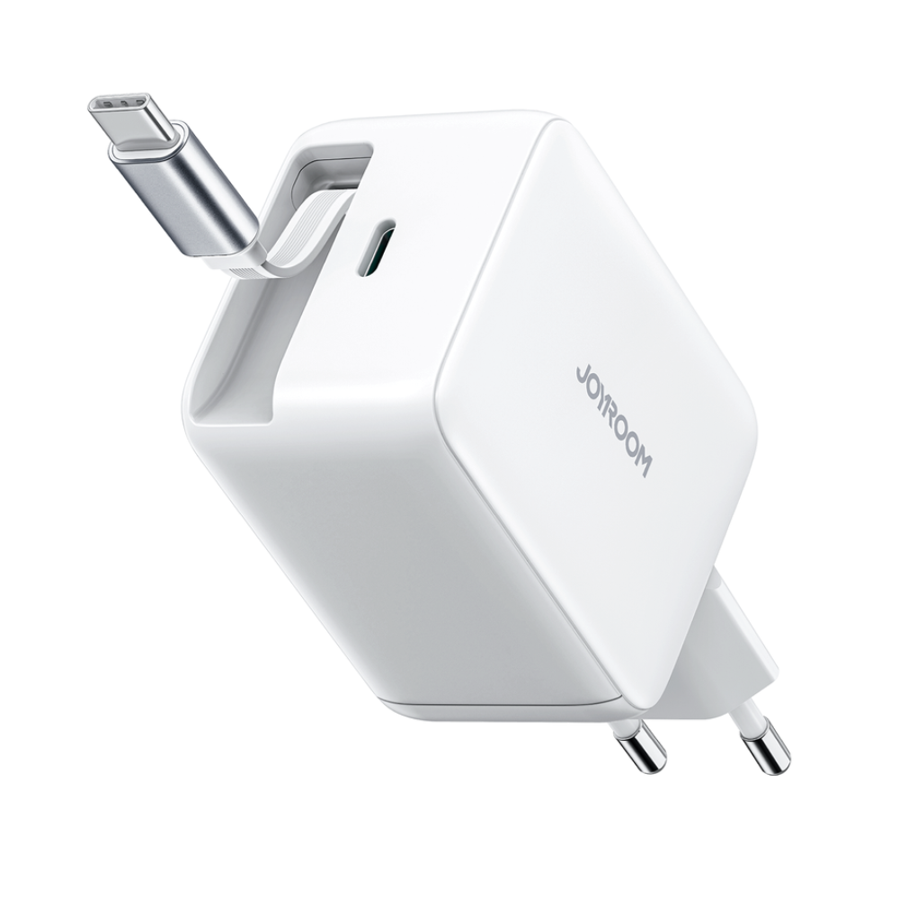 Joyroom 67W GaN Oplader Med Indbygget USB-C Kabel - Hvid - reFix.dk