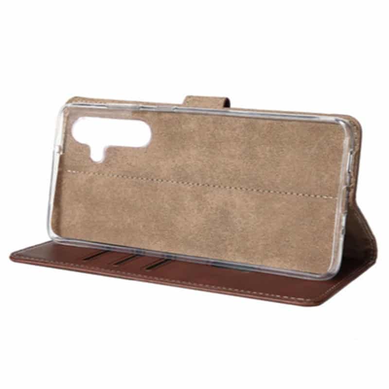 Læder flip cover til Samsung S24 FE - Brun - 2 - reFix.dk