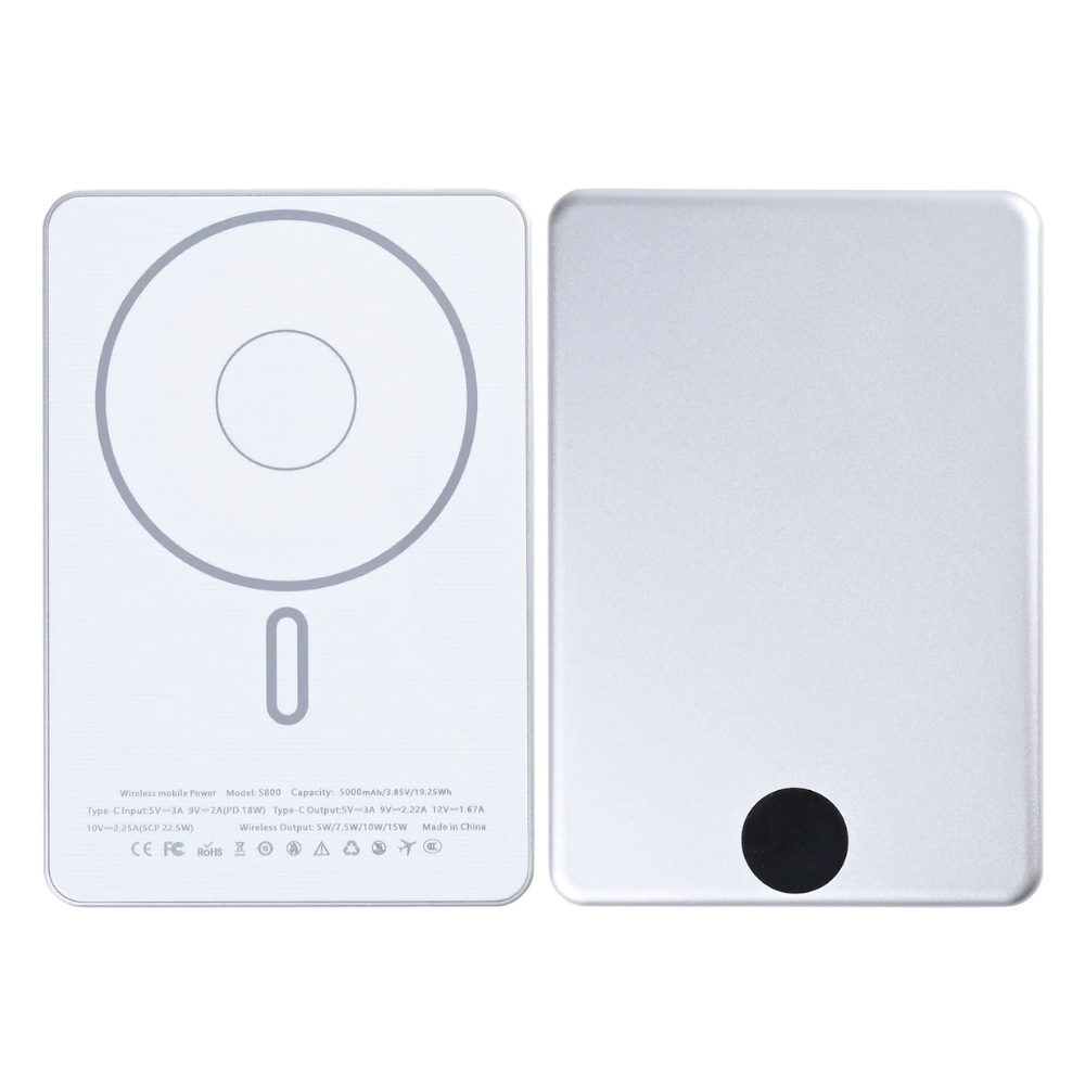 Magnetisk Powerbank 5000 mAh – 15W Trådløs & Ultra Slim - sølv - 1 - reFix.dk