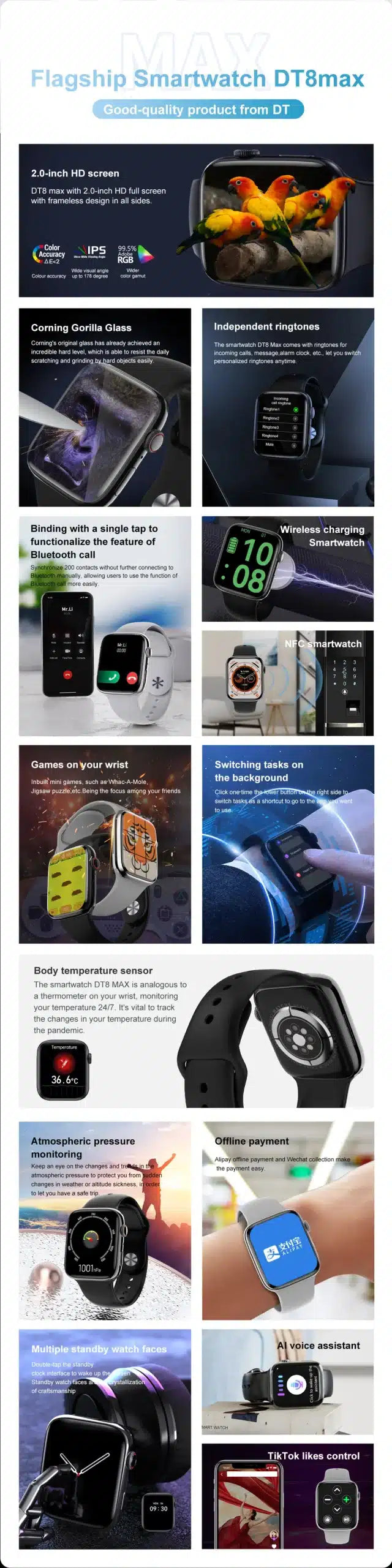 DTNO 1 DT8 Max Smart Watch funktioner