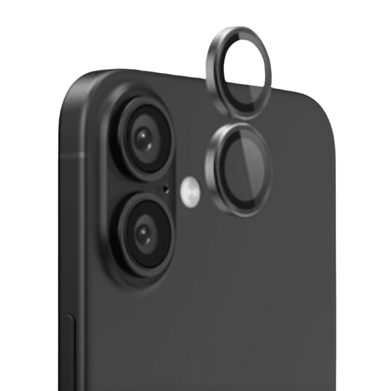 Metal kamera linse beskyttelsesglas til iPhone 16, 16 Plus - Black - reFix.dk