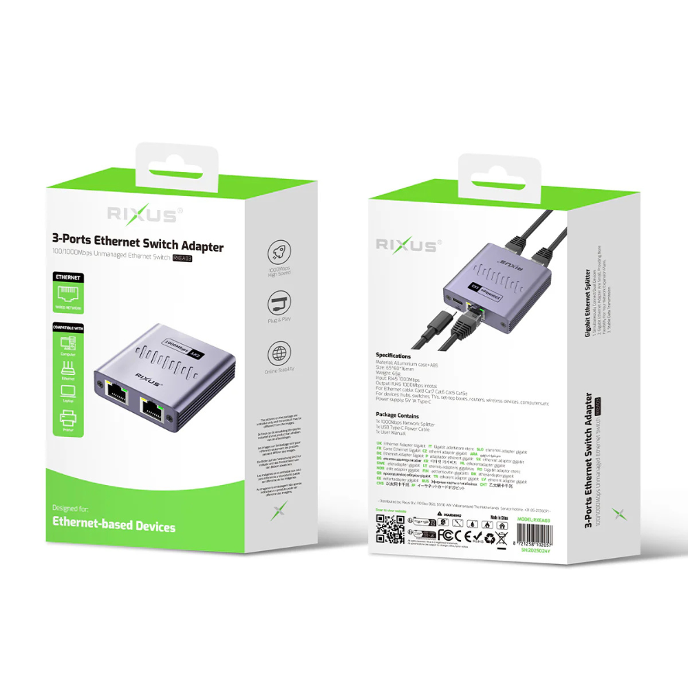 3-Ports Ethernet Switch Adapter (1000Mbps) - Pakkens indhold - reFix.dk