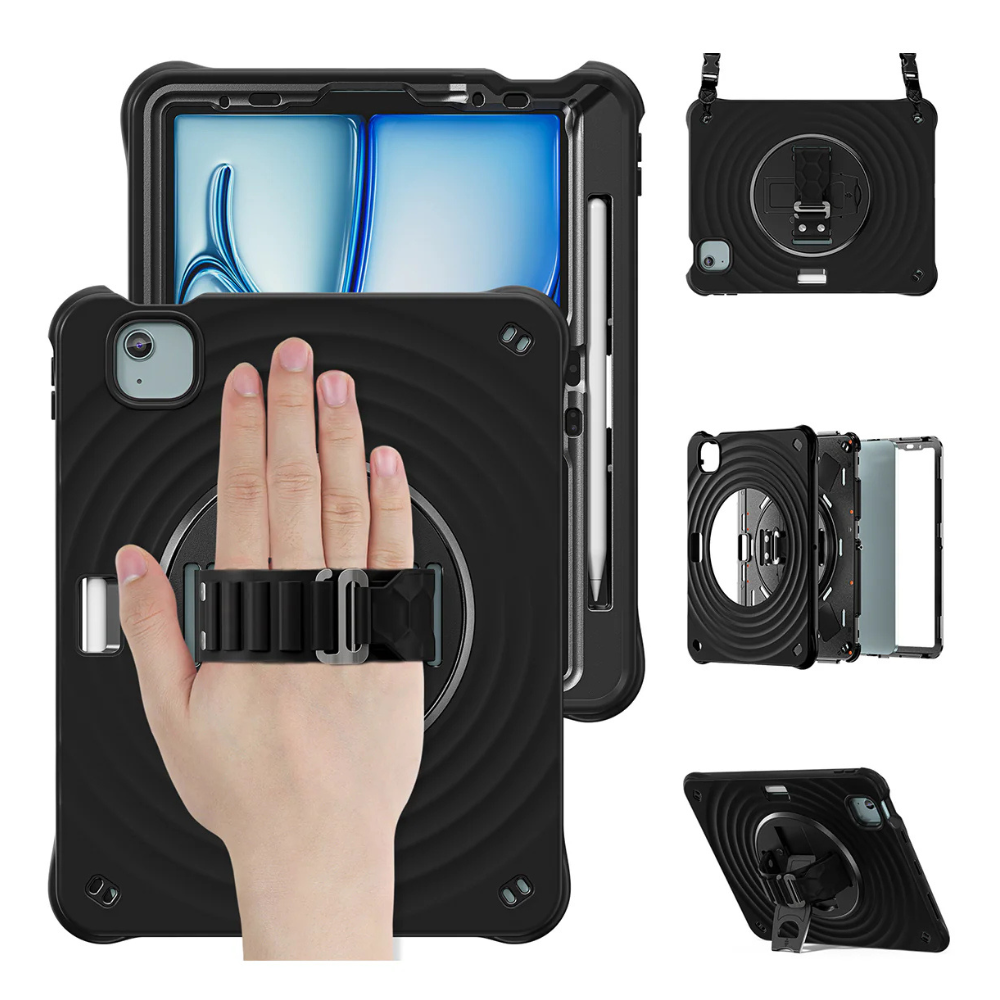 Rixus Anti Shock 360 Graders Cover m. Kickstand til iPad Pro 11 (2025 / 2024) - Sort - 1 - reFix.dk