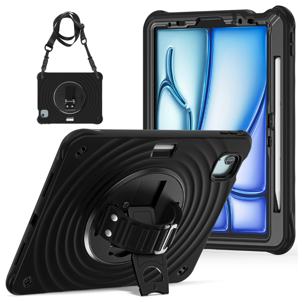 Rixus Anti Shock 360 Graders Cover m. Kickstand til iPad Pro 13 (2025 / 2024) - Sort - 1 - reFix.dk