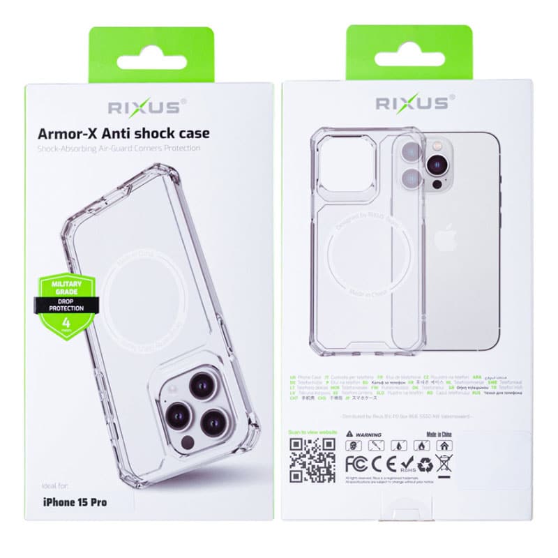 Rixus Armor-X Anti cover med MagSafe til iPhone 15 Pro - Pakkens indhold - reFix.dk