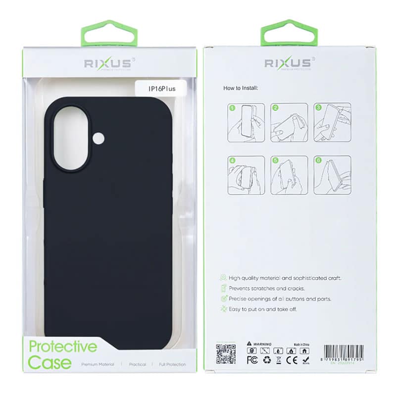 Rixus Soft TPU cover med MagSafe til iPhone 16 Plus - Sort - Pakkens indhold - reFix.dk