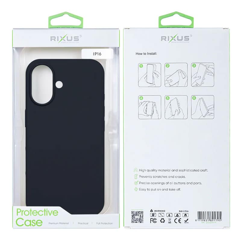Rixus Soft TPU cover med MagSafe til iPhone 16 - Sort - Pakkens indhold - reFix.dk