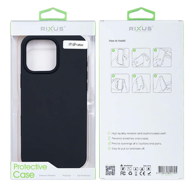 Rixus Soft TPU cover med MagSafe til iPhone 16 Pro Max - Sort - Pakkens indhold - reFix.dk