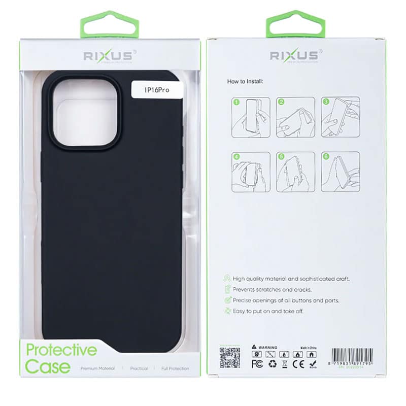 Rixus Soft TPU cover med MagSafe til iPhone 16 Pro, 16 Pro Max - Sort - Pakkens indhold - reFix.dk