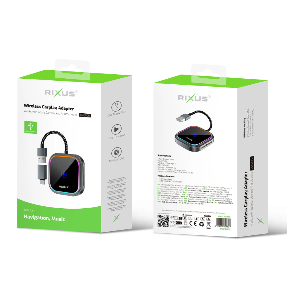 Rixus Trådløs Adapter til CarPlay - Pakkens indhold - reFix.dk