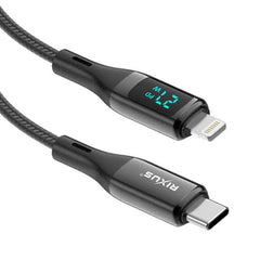 Rixus USB-C til Lightning opladerkabel med LED Display - Sort - reFix.dk