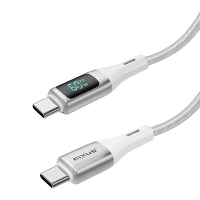 Rixus USB-C til USB-C opladerkabel med LED Display - Hvid - reFix.dk