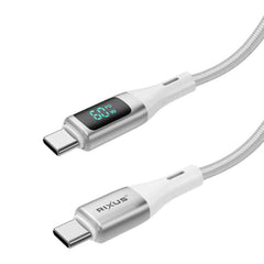 Rixus USB-C til USB-C opladerkabel med LED Display - Hvid - reFix.dk