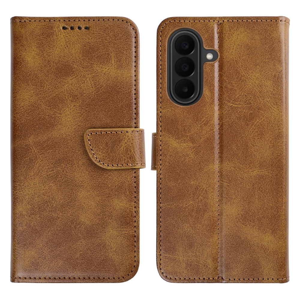 Samsung A27 Cover – Rixus Læder Flip Cover med Kortholder - Lysbrun - reFix.dk