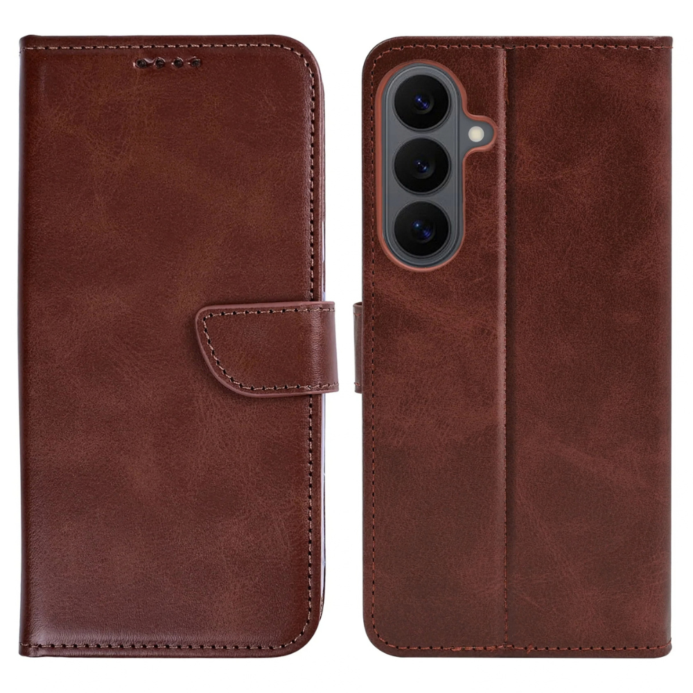 Samsung S26 FE Cover – Læder Flip Cover med Kortholder - Brun - reFix.dk