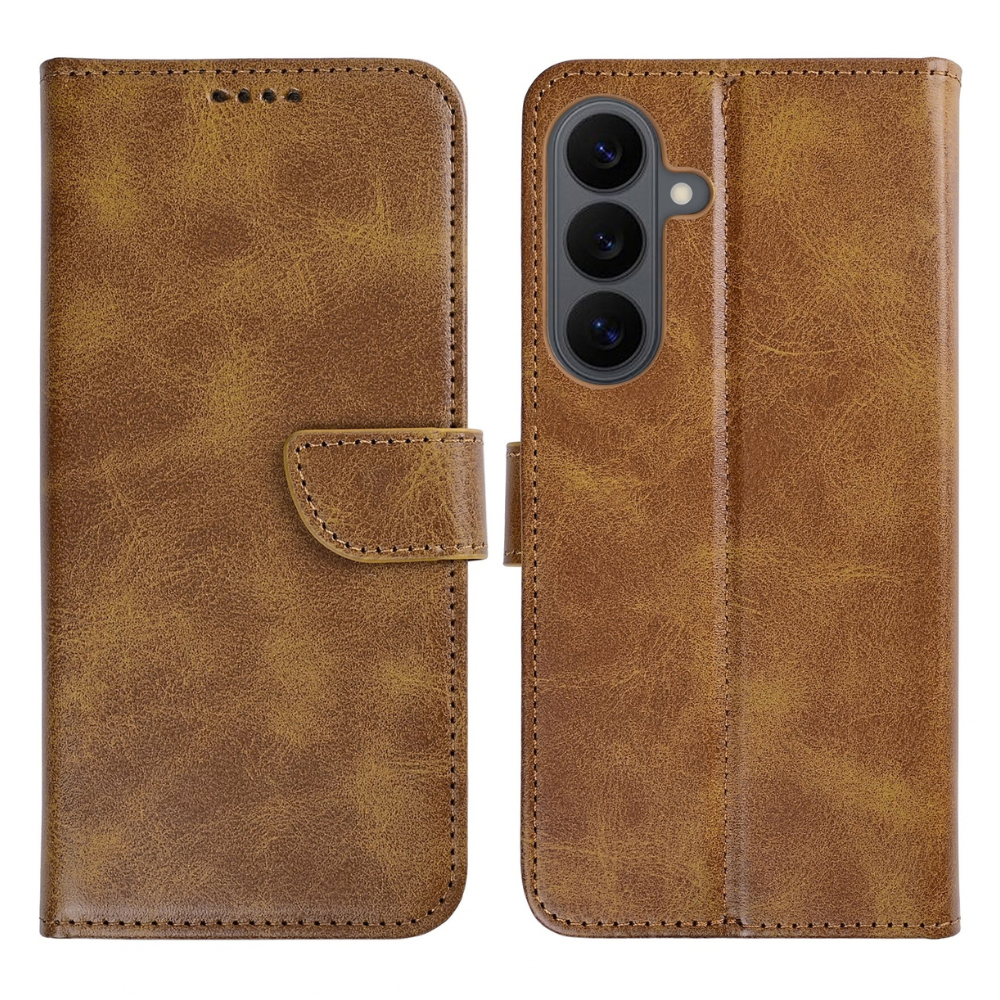 Samsung S26 FE Cover – Læder Flip Cover med Kortholder - Lysbrun - reFix.dk