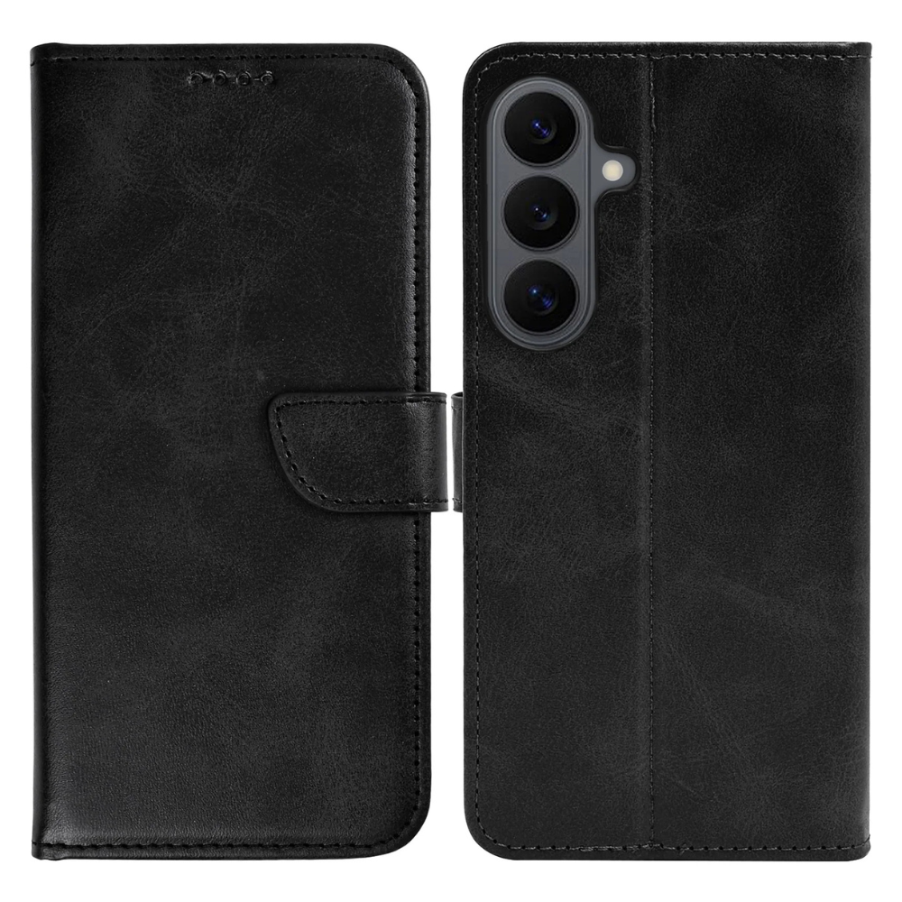 Samsung S26 FE Cover – Læder Flip Cover med Kortholder - Sort - reFix.dk