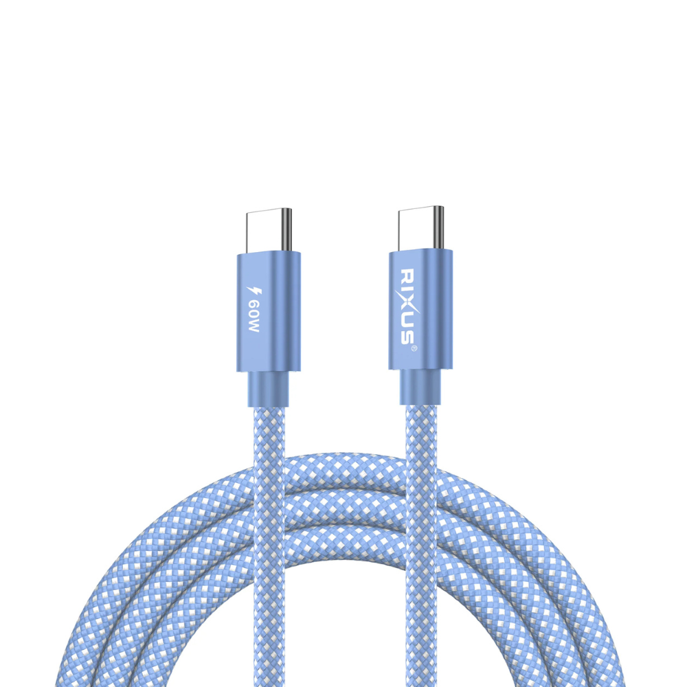 USB-C til USB-C Kabel 60W PD – 1 Meter Flettet - Blå - reFix.dk
