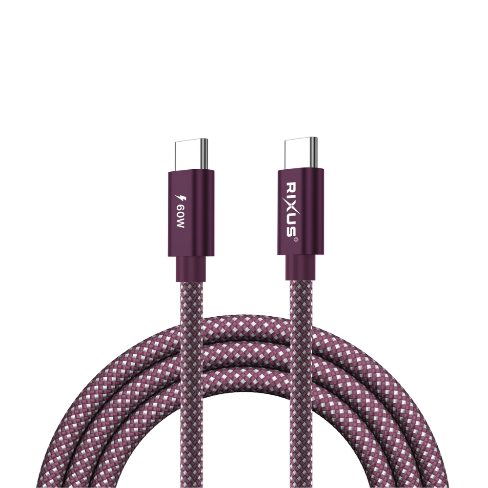 USB-C til USB-C Kabel 60W PD – 1 Meter Flettet - Bordeaux - reFix.dk