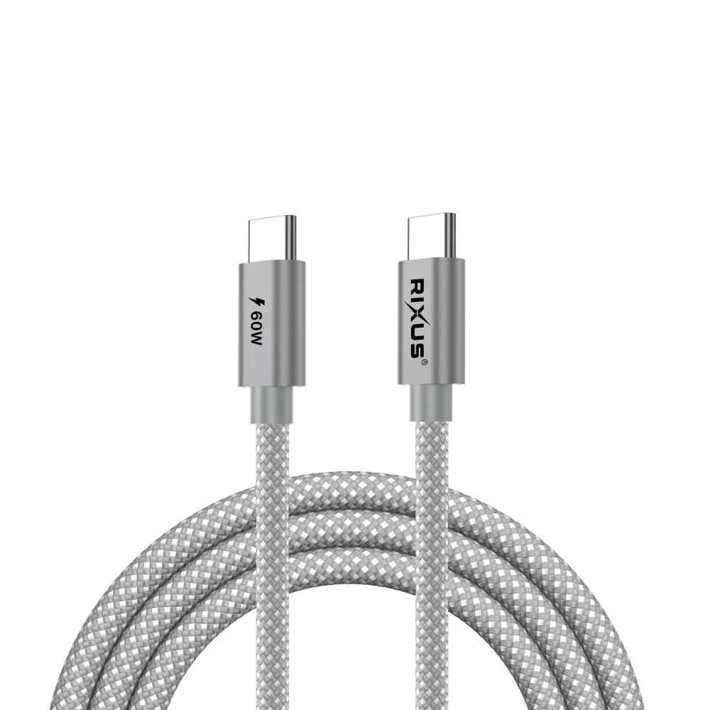 USB-C til USB-C Kabel 60W PD – 1 Meter Flettet - Grå - reFix.dk