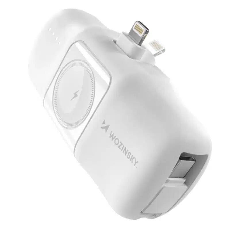 Wozinsky 3-i-1 Mini 5000mAh 15W Powerbank med Lightning - Hvid - reFix.dk