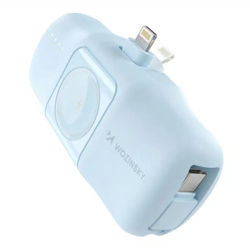 Wozinsky 3-i-1 Mini 5000mAh 15W Powerbank med Lightning - Lyseblå - reFix.dk