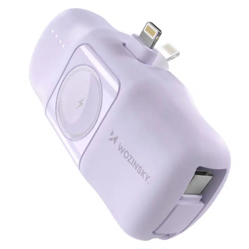 Wozinsky 3-i-1 Mini 5000mAh 15W Powerbank med Lightning - Lyselilla - reFix.dk