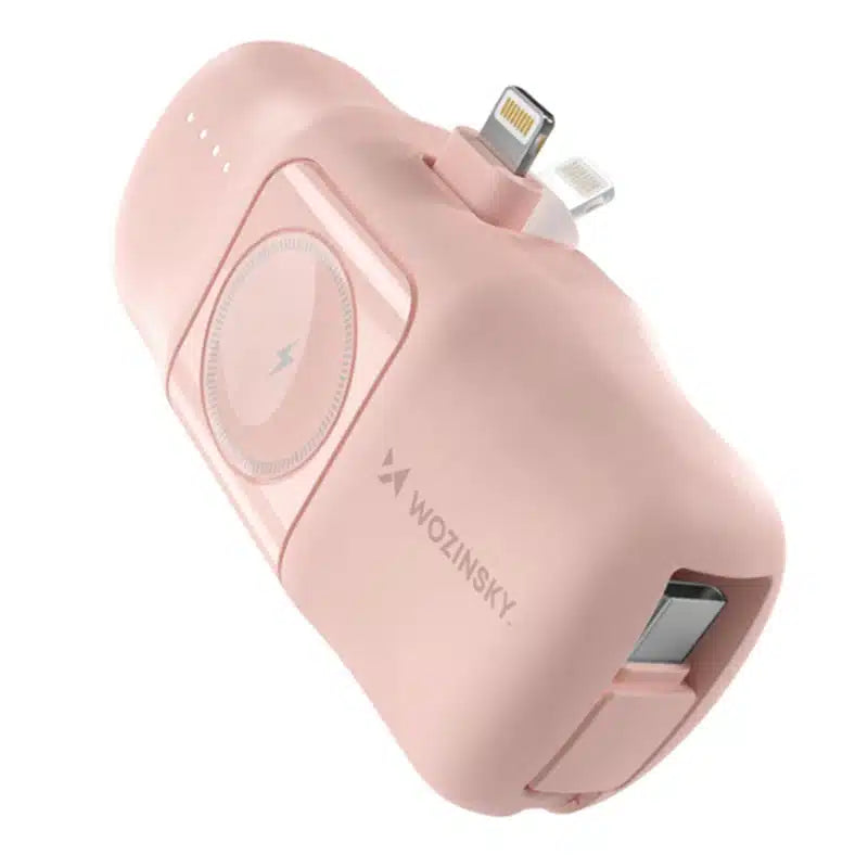 Wozinsky 3-i-1 Mini 5000mAh 15W Powerbank med Lightning - Lyserød - reFix.dk