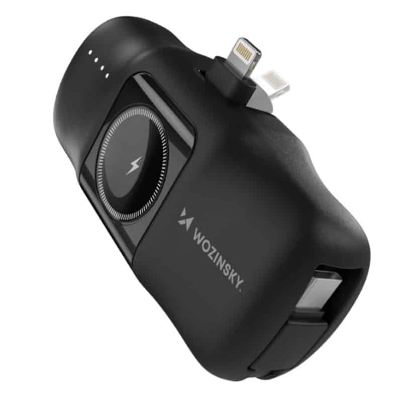 Wozinsky 3-i-1 Mini 5000mAh 15W Powerbank med Lightning - Sort - reFix.dk