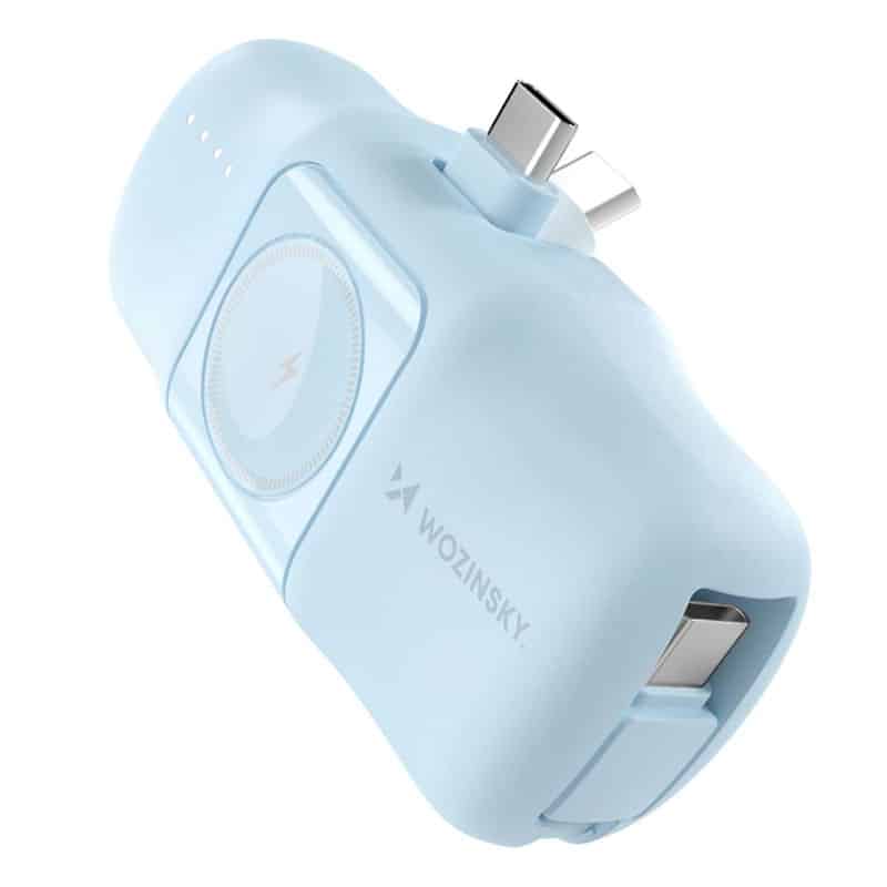 Wozinsky 3-i-1 Mini 5000mAh 15W Powerbank med USB-C - Lyseblå - reFix.dk