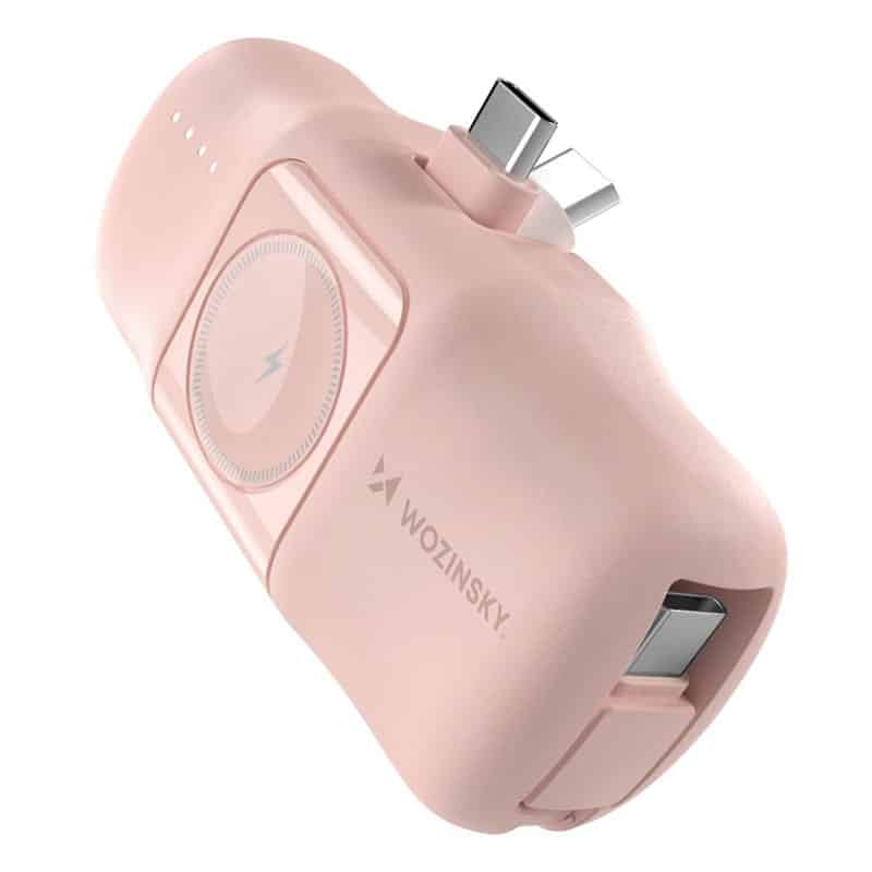 Wozinsky 3-i-1 Mini 5000mAh 15W Powerbank med USB-C - Lyserød - reFix.dk